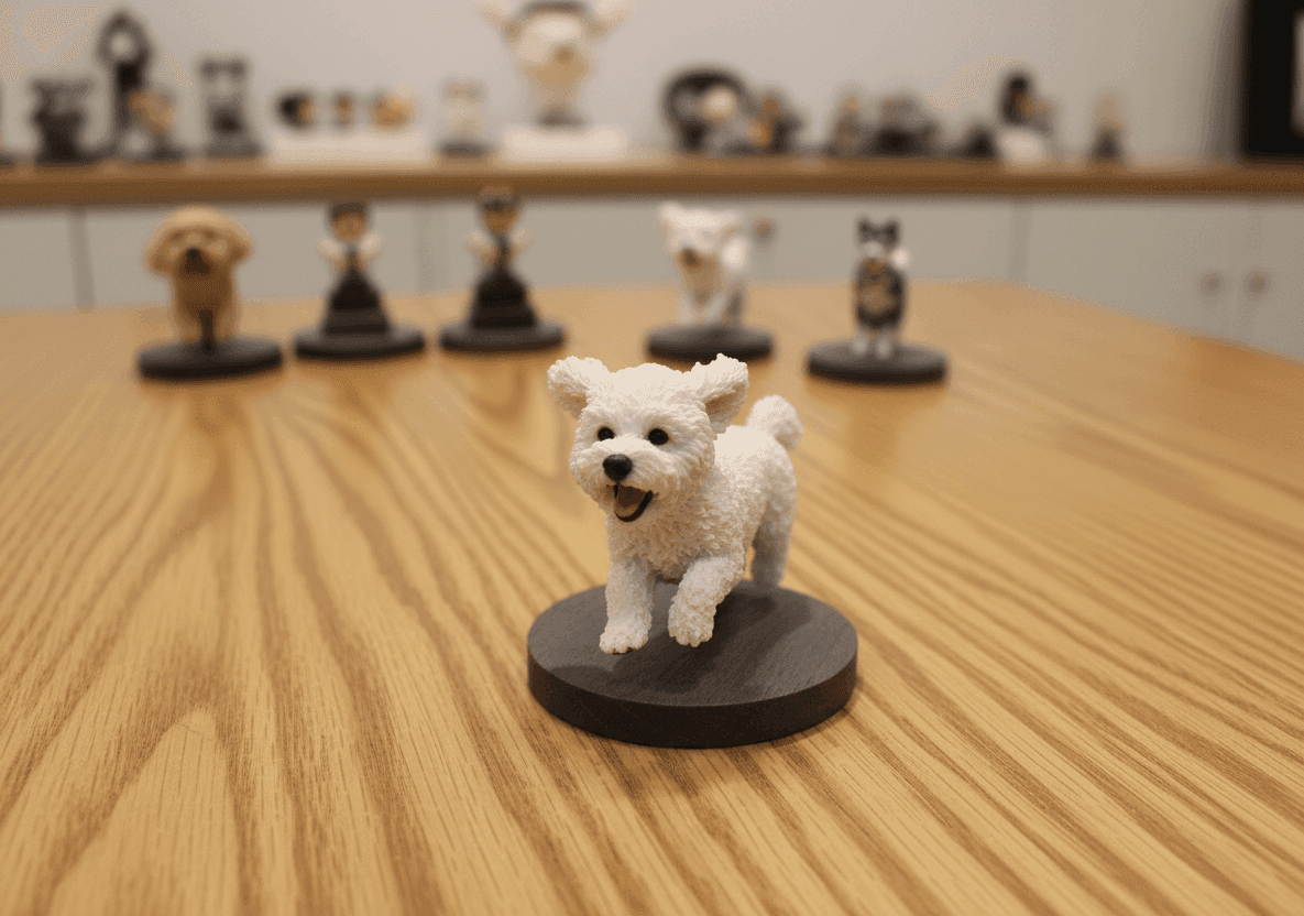 Custom 3D printed white dog figurine - realistic sculpture