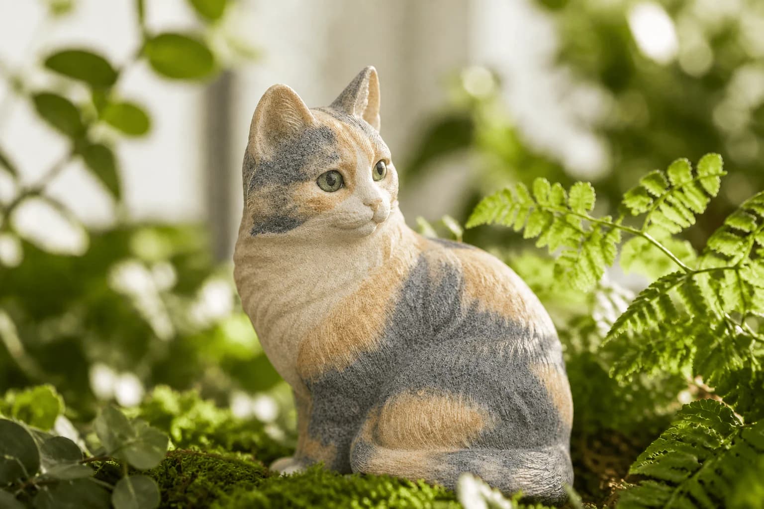 Powder / sandstone color print version of the same calico cat figurine