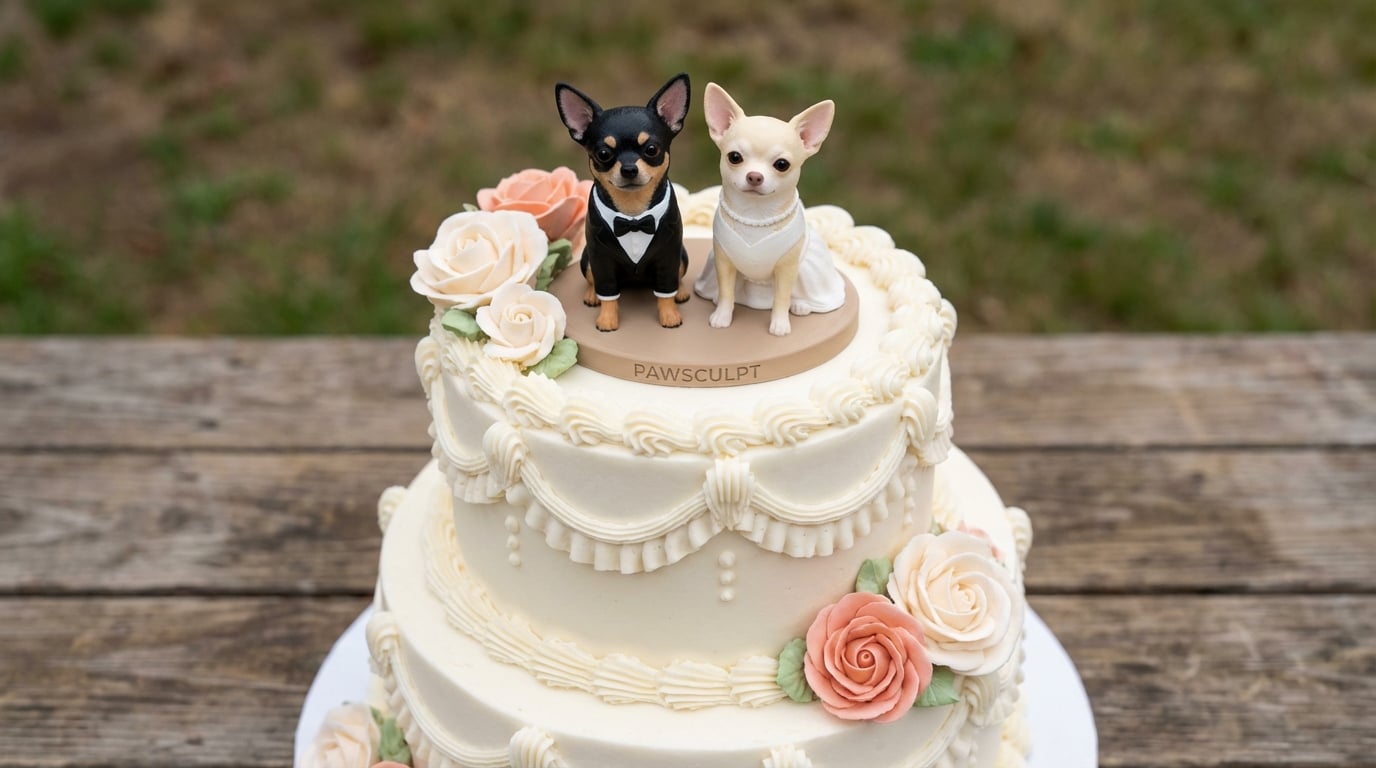 Chihuahua figurines used as wedding cake toppers