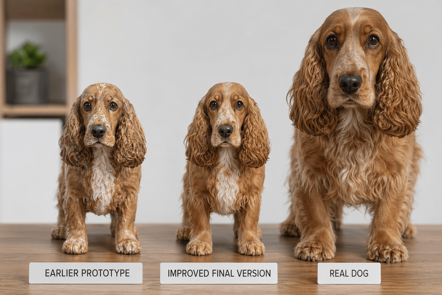 Cocker Spaniel with floppy ears and figurine showing detail accuracy