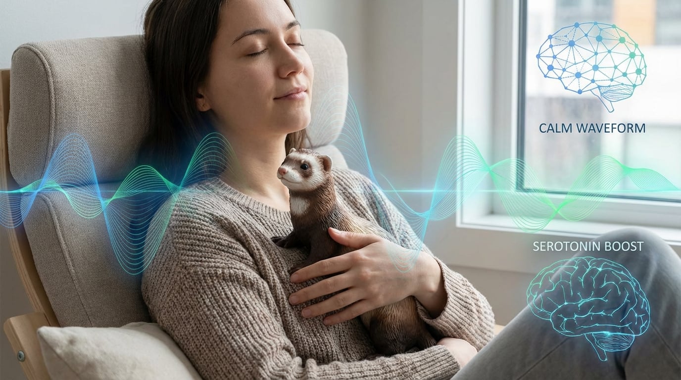 Person holding a ferret figurine for comfort