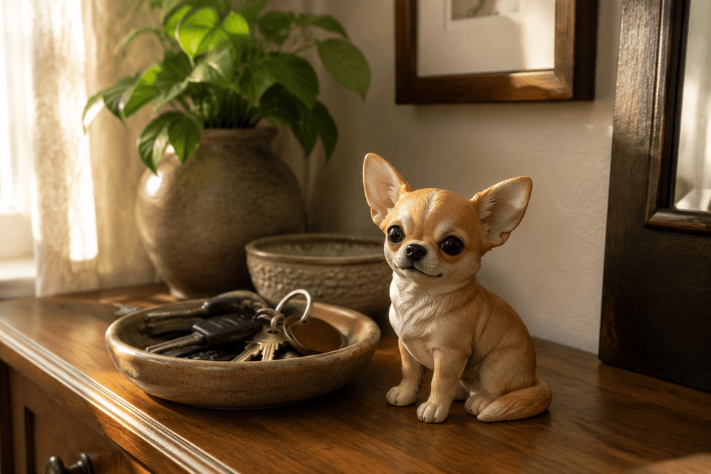 Chihuahua figurine sitting small and alert with expressive eyes — in-article view