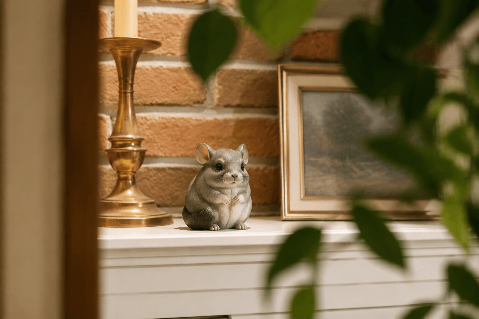 Full-color resin figurine of a Chinchilla sitting upright with paws to its chest