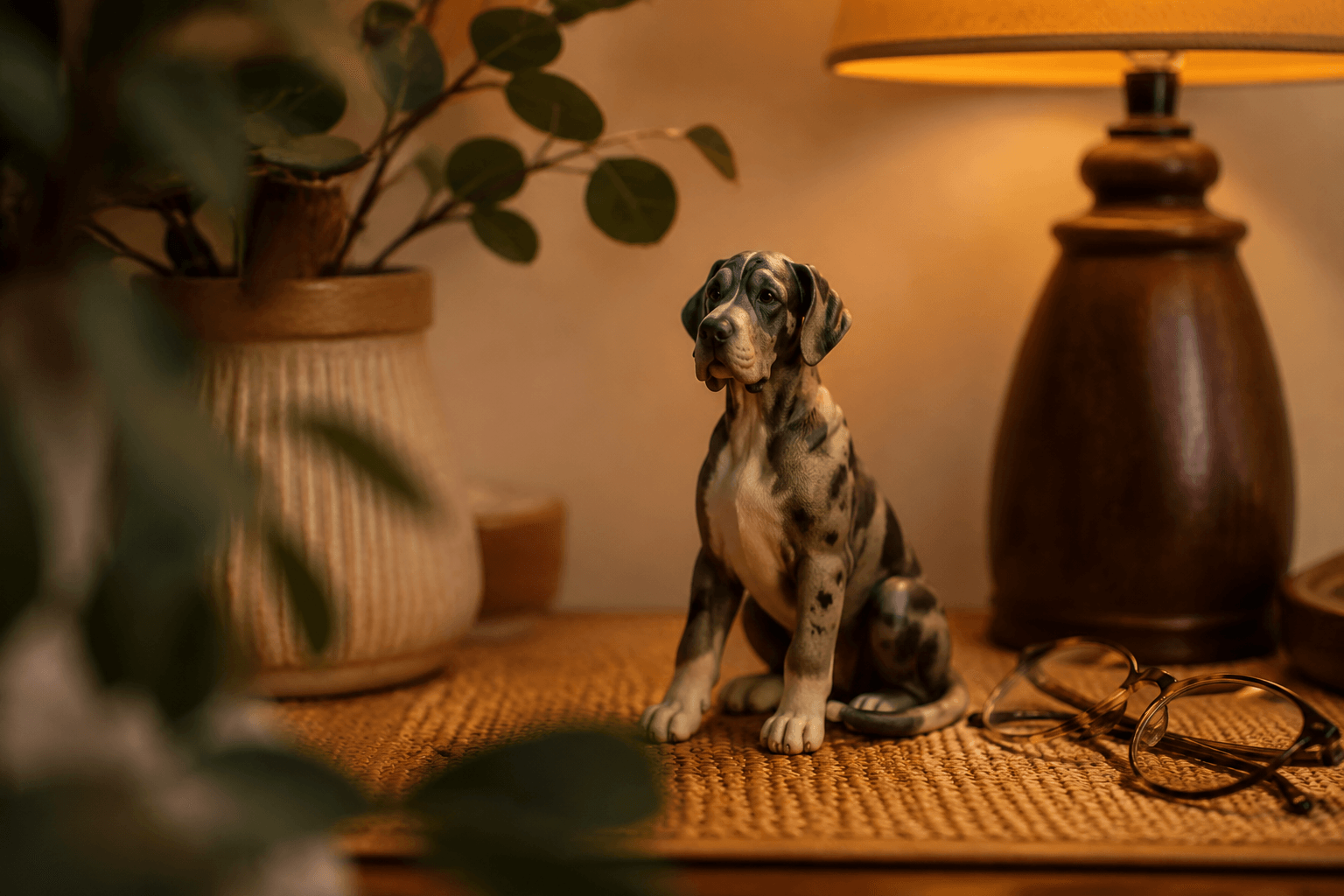 Great Dane figurine sitting upright and calm, scaled as a keepsake