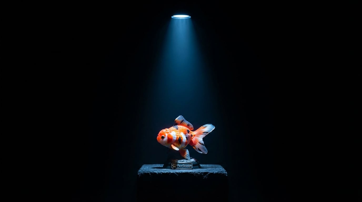 Spotlight illuminating a goldfish figurine