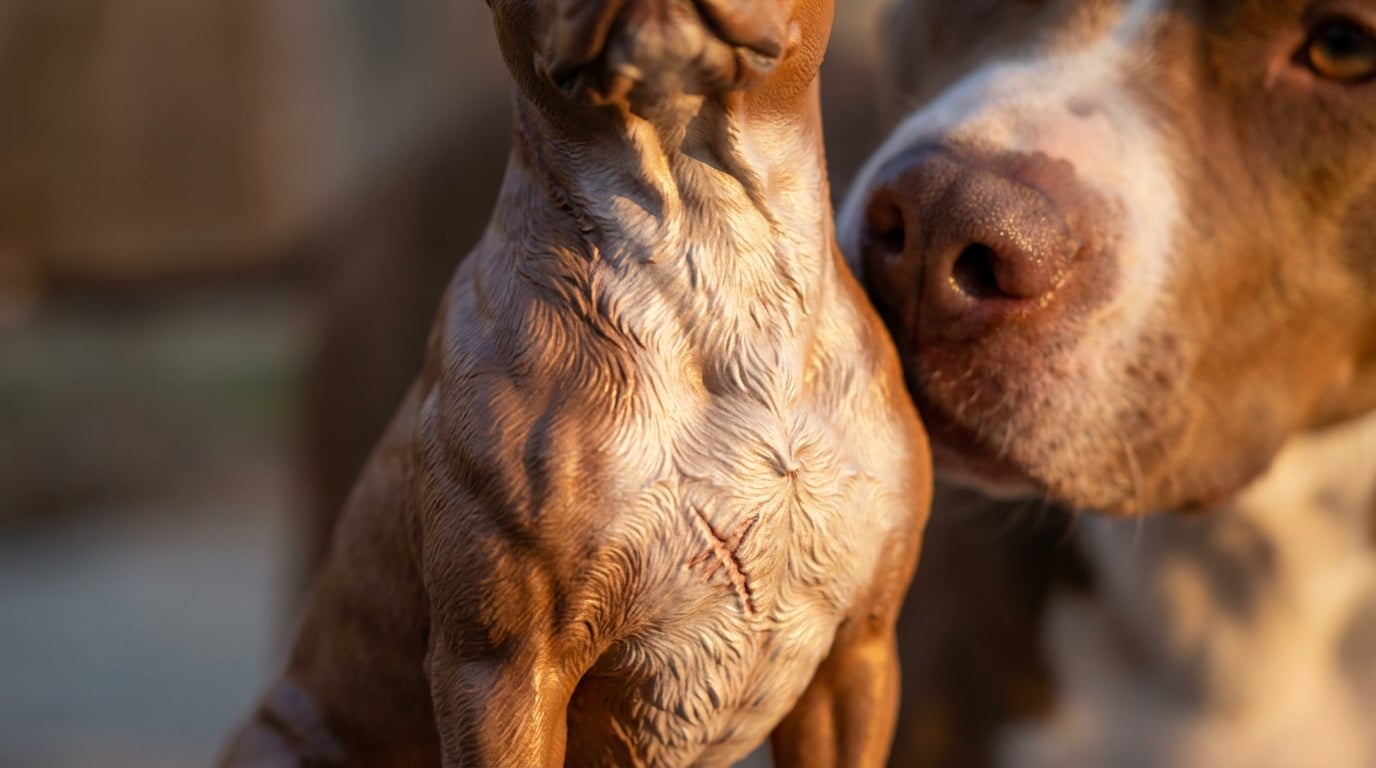 Close up of a 3D printed Pit Bull figurine showing detailed scar texture on the chest.