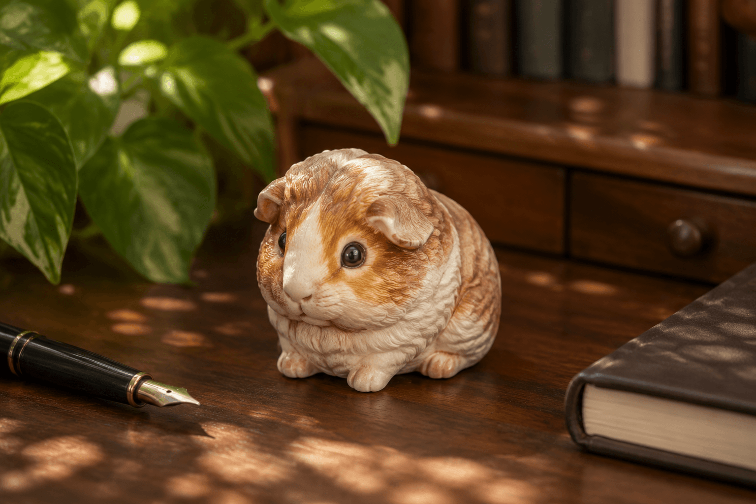 Elderly Guinea Pig figurine sitting compact and calm
