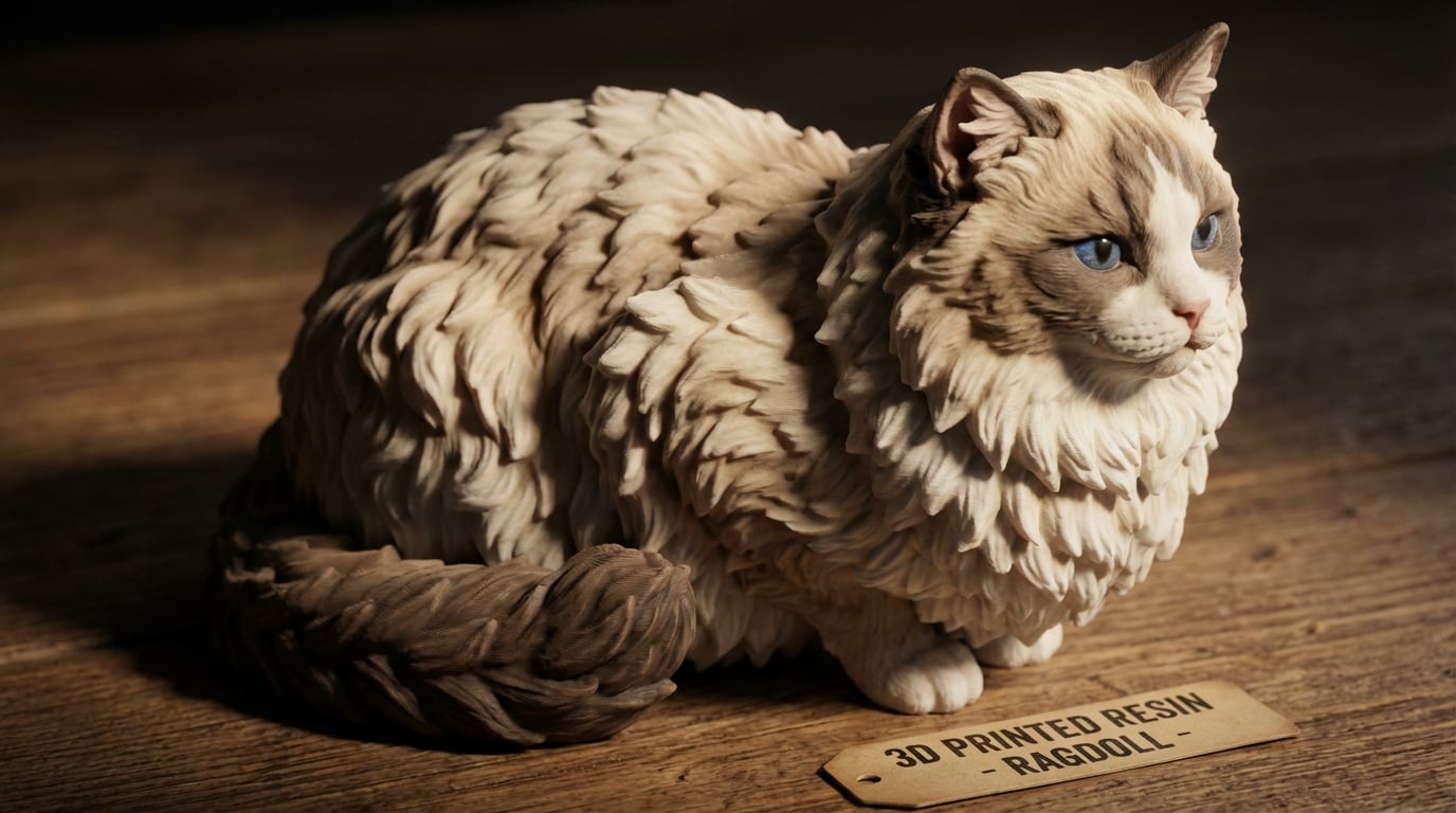 Detailed texture shot of a Ragdoll cat figurine