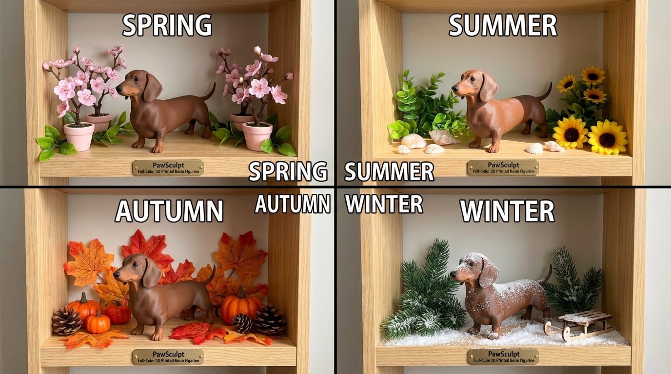 Seasonal memorial display for a Dachshund