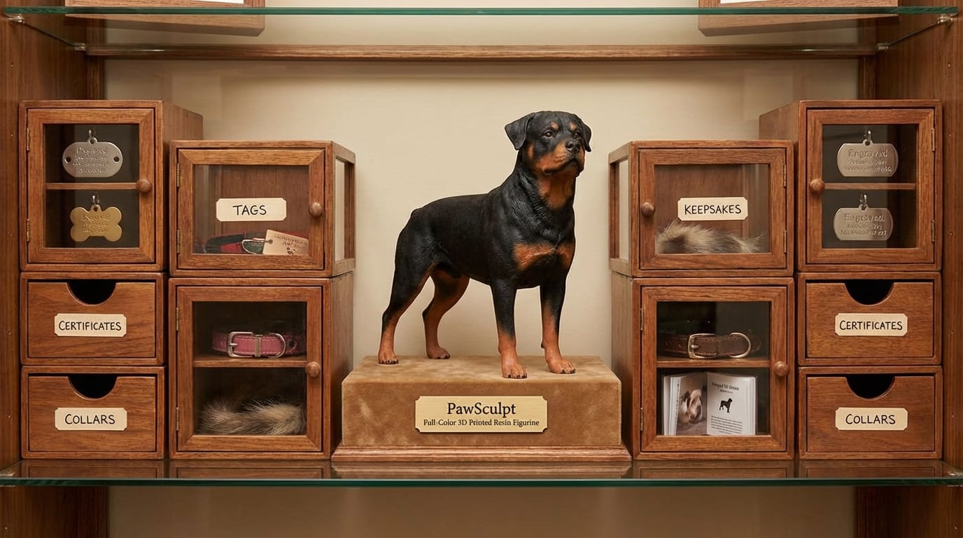 Organized memorial display for a Rottweiler