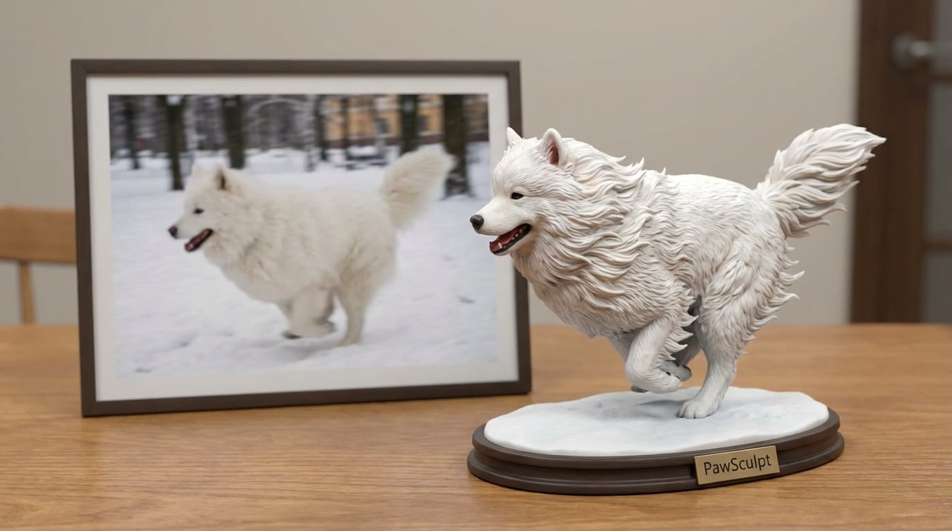 Samoyed running figurine capturing motion