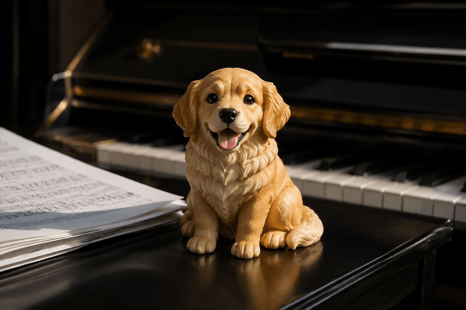 Young Golden Retriever figurine sitting with a bright expression