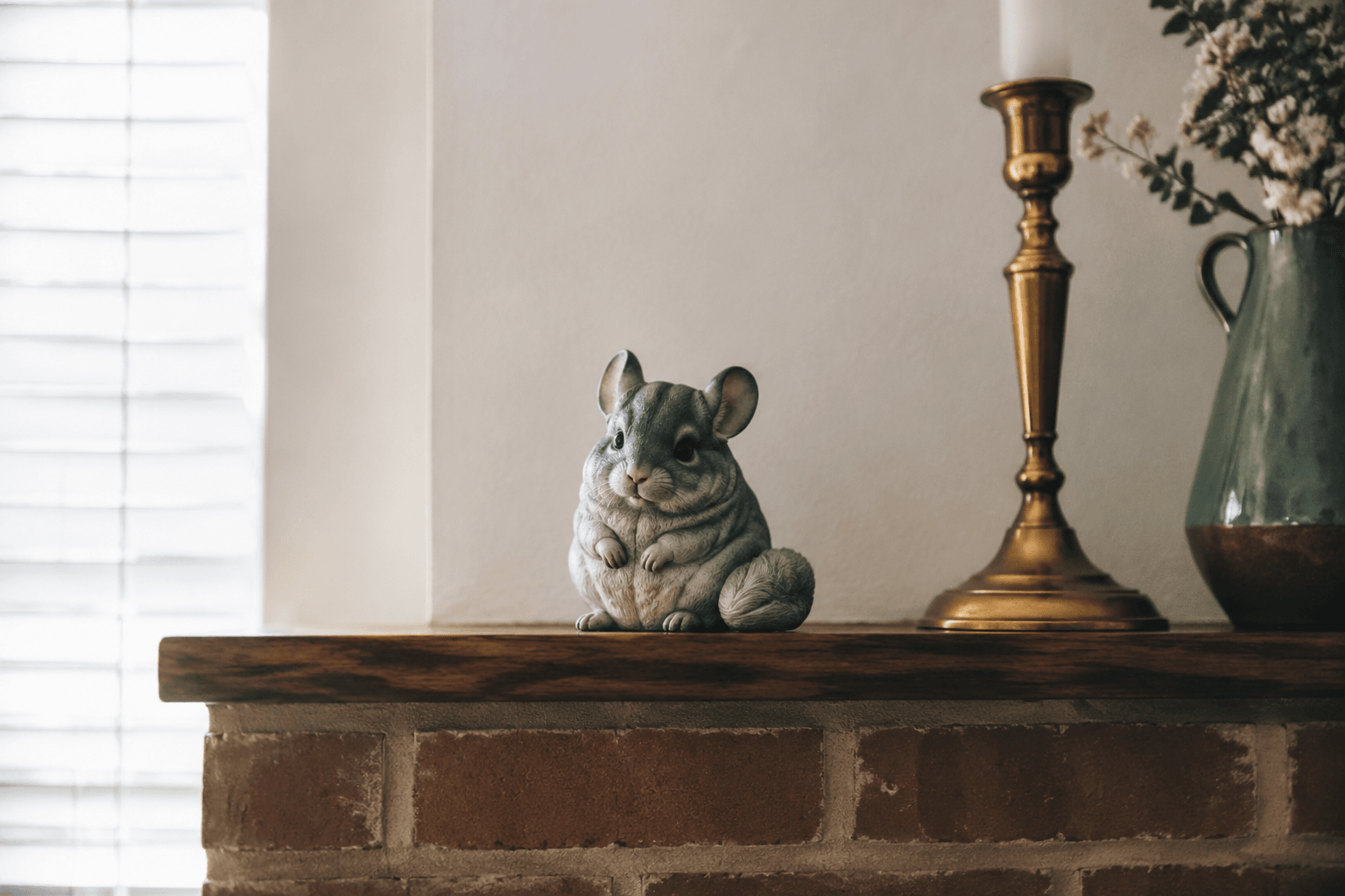 Chinchilla figurine sitting upright with round ears and plush coat