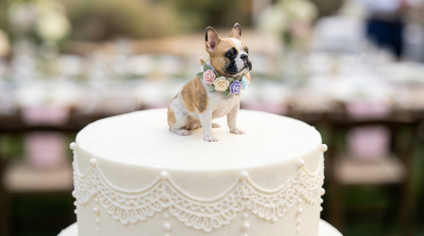 French Bulldog figurine as a wedding cake topper