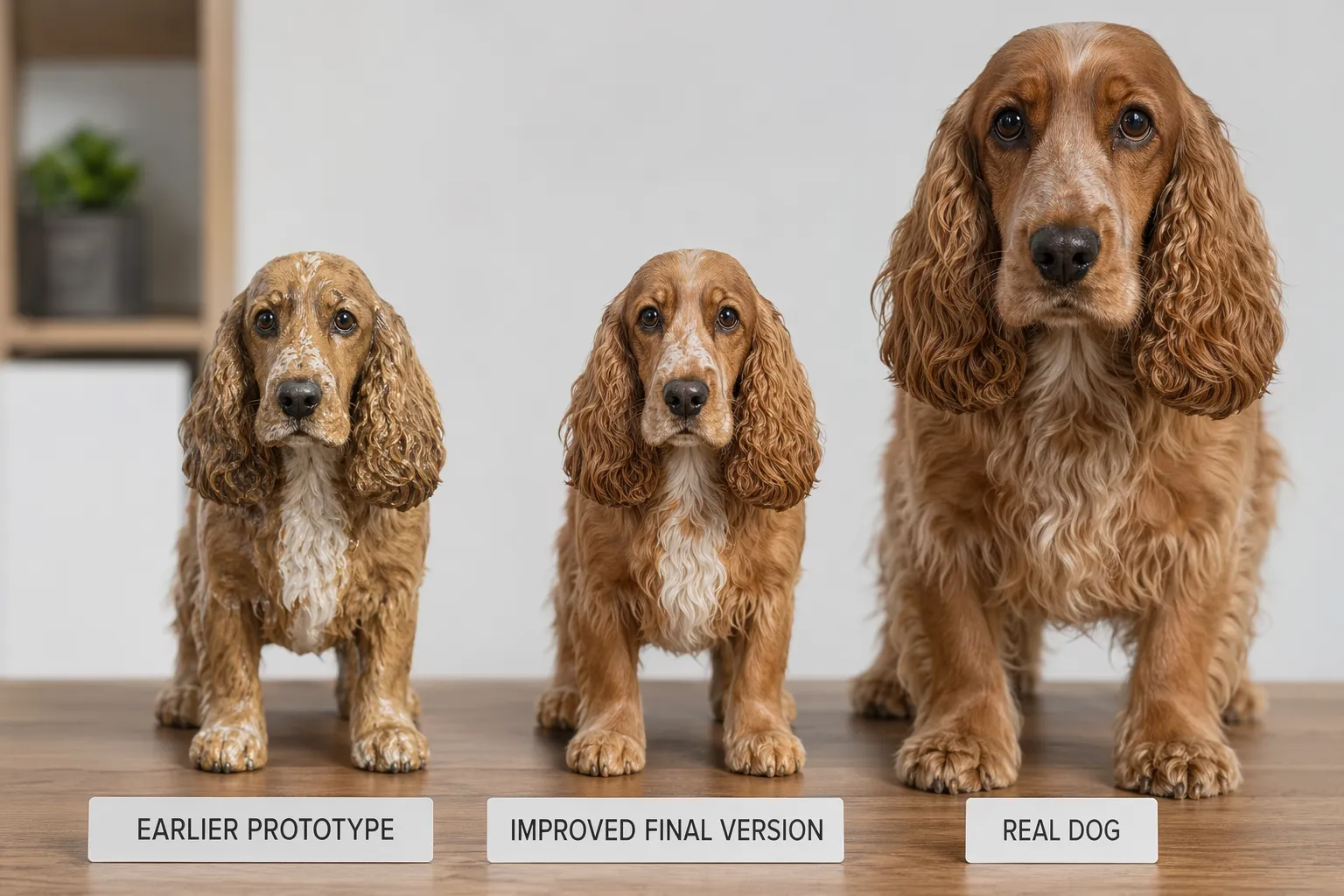 Cocker Spaniel with floppy ears and figurine showing detail accuracy