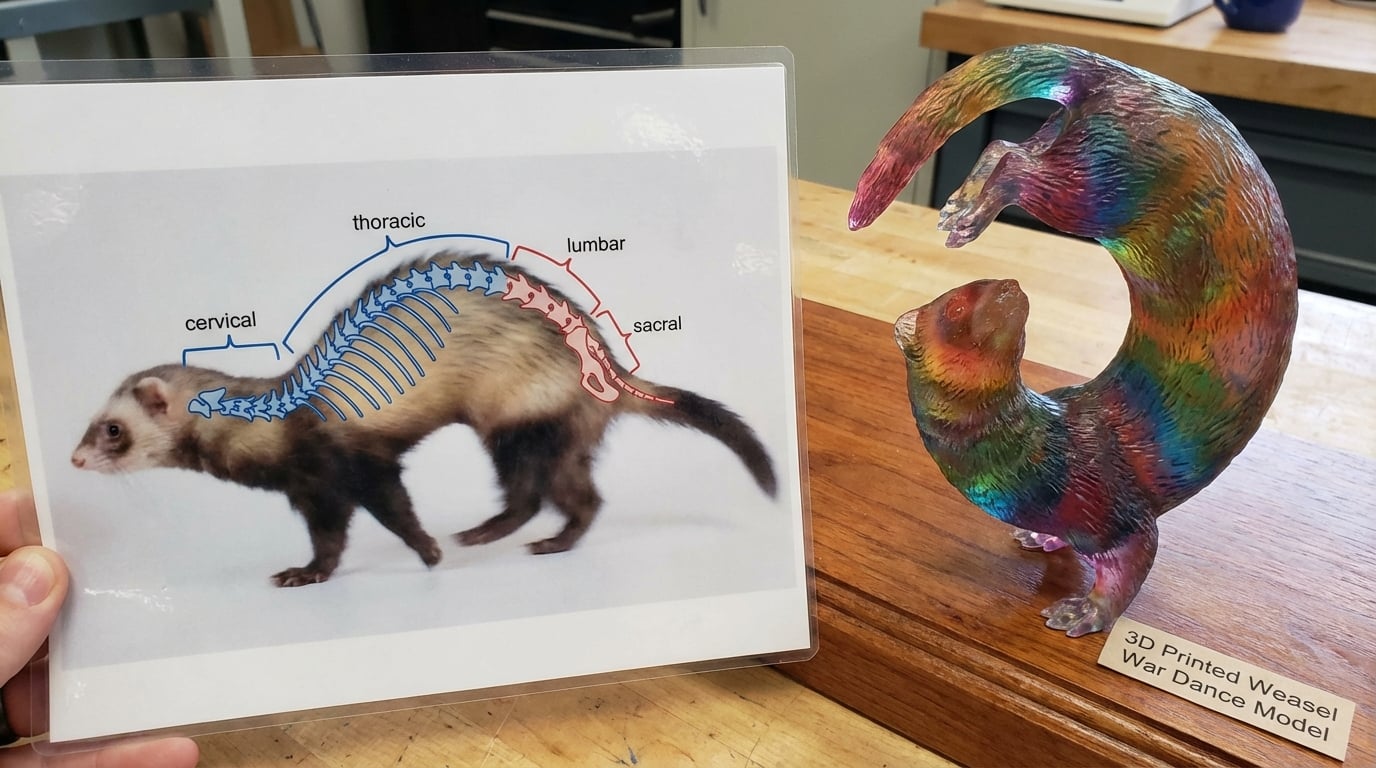 Ferret spine diagram next to curved figurine