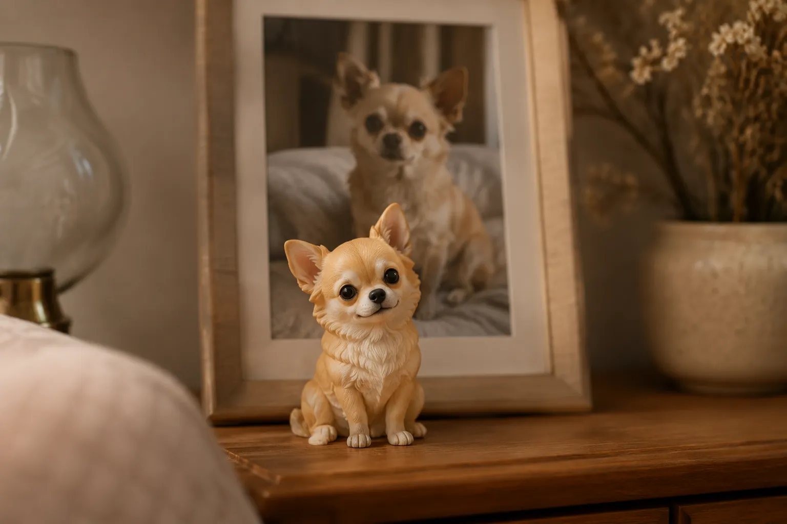 Chihuahua figurine sitting small and alert with expressive eyes
