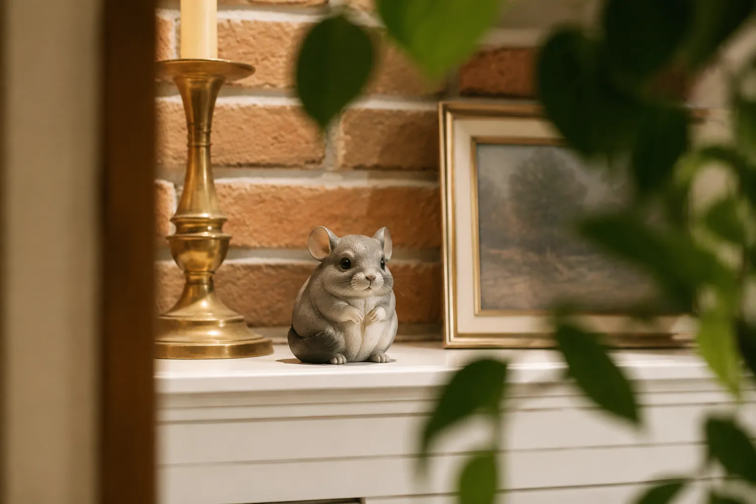 Full-color resin figurine of a Chinchilla sitting upright with paws to its chest