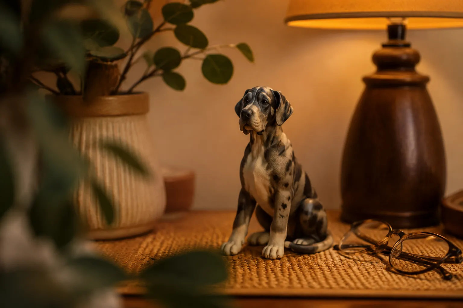 Great Dane figurine sitting upright and calm, scaled as a keepsake