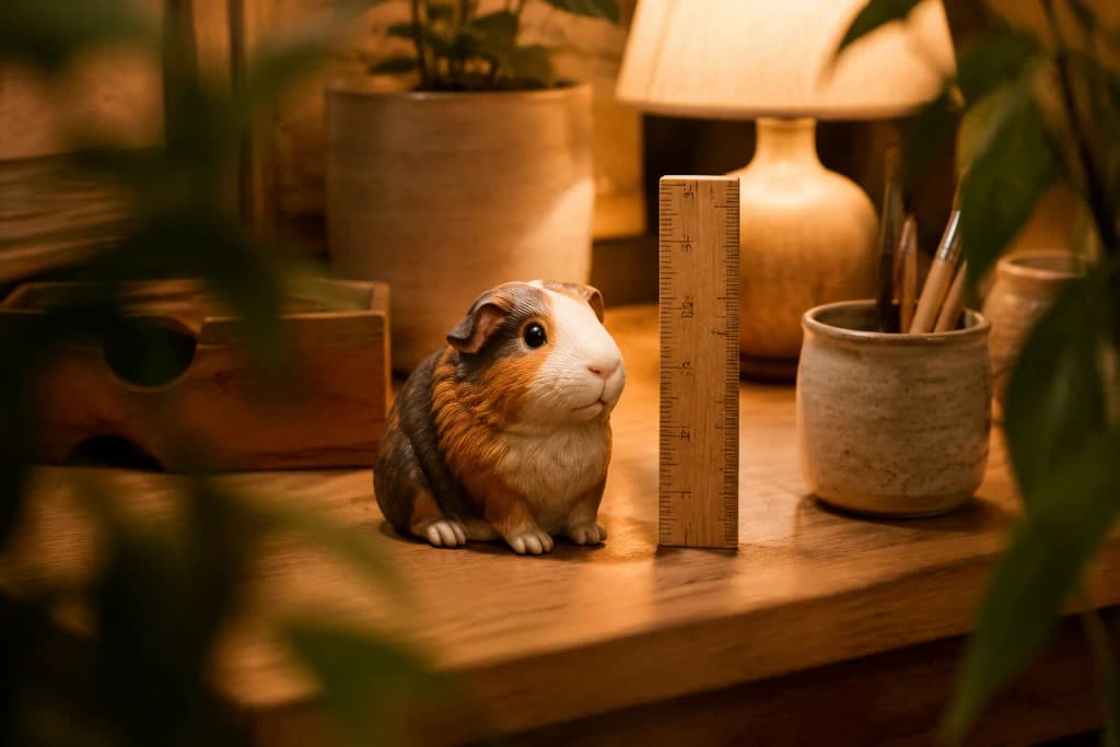 Elderly Guinea Pig figurine sitting compact and calm — in-article view