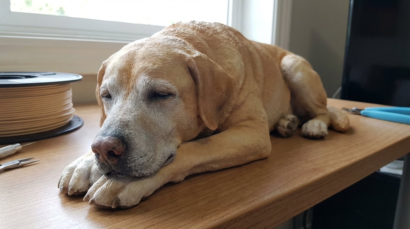 Figurine of an elderly Labrador with grey muzzle